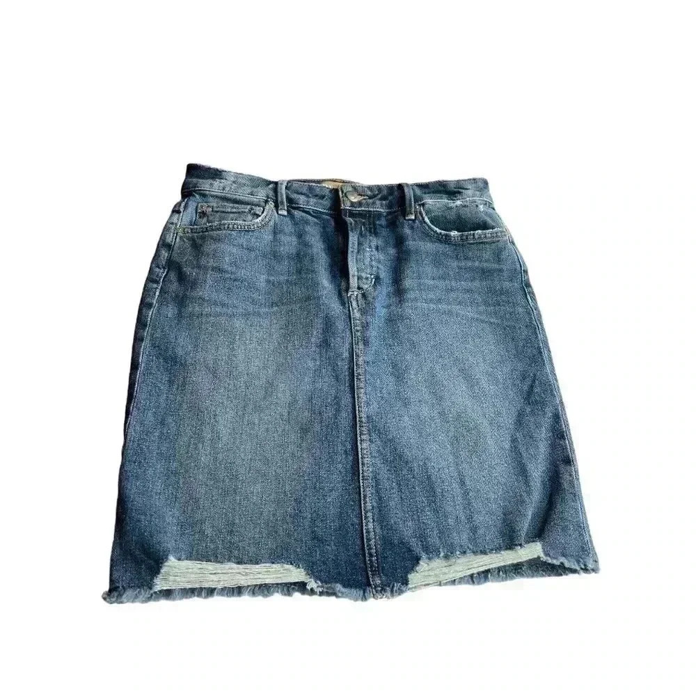 JOE’S SKYLER FRAYED STRETCHED DENIM MINI SKIRT•SIZE 26•MEDIUM DENIM DISTRESSED•